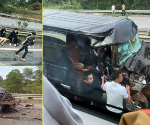 Xe Limousine tông đuôi ô tô đầu kéo trên cao tốc, 8 người bị thương