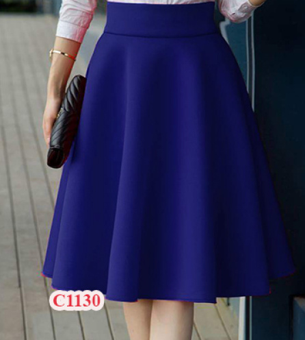 Chân váy xòe dài bản eo cao màu xanh coban - C1130