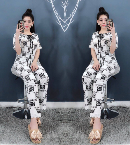 Đồ bộ lua satin phối ren tay lỡ