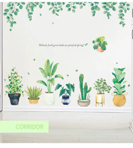 Decal Dán Tường Những Chậu Cây Và Tán Lá