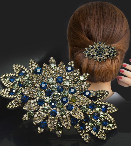 KẸP TÓC DẠNG BẤM ĐÍNH HẠT MÀU TRẮNG XANH HÌNH HOA NHIỀU CÁNH - KT226