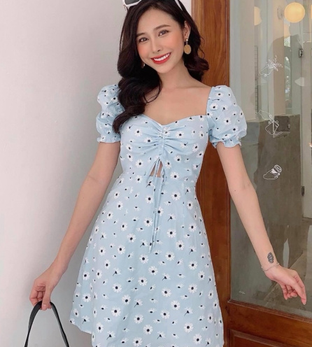 Đầm hoa cúc rút nhún