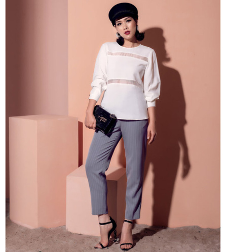 Quần baggy nữ May's House 2 ly kẻ sọc dọc thời trang 680034020600