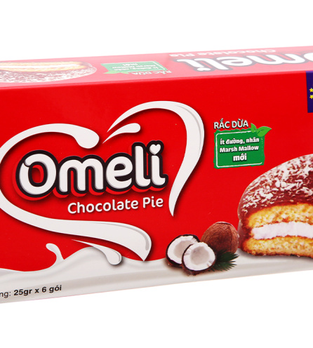 Bánh Omeli Chocolate Pie rắc dừa hộp 150g