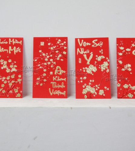 Combo 2 xấp Bao lì xì Tết Mai vàng ánh kim Lớn