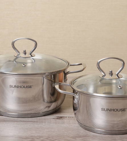 Bộ 2 nồi inox 5 đáy nắp kính 16 cm, 20 cm Sunhouse SHG2502M