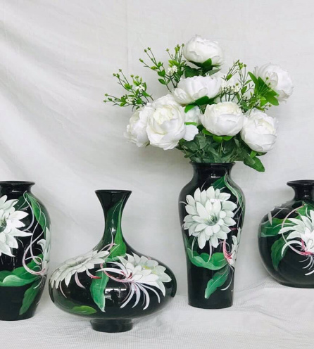 Bộ lọ hoa sơn mài decor vẽ hoa quỳnh