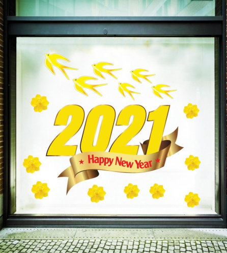 Decal Trang Trí Tết Happy New Year 2021 Tân Sửu