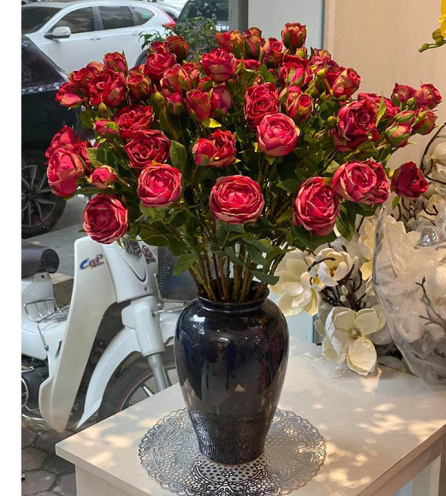 Lọ hoa Bát Tràng men hỏa biến xanh đen kính dáng vò cao s1