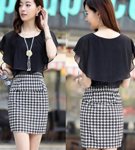 ĐẦM BODY CỔ SỌC TAY CÁNH TIÊN - SD004