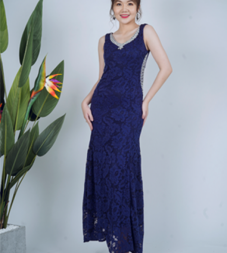 ĐẦM DẠ HỘI REN CỔ TIM ĐÍNH KIM SA SANG TRỌNG - SD12681