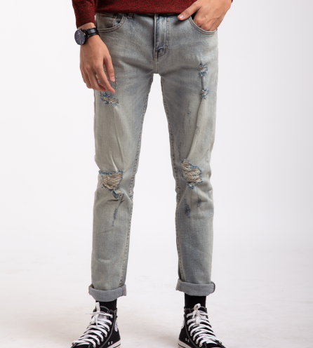 QUẦN JEAN RÁCH RÃ ỐNG SAU QJ1676 MÀU XÁM XANH