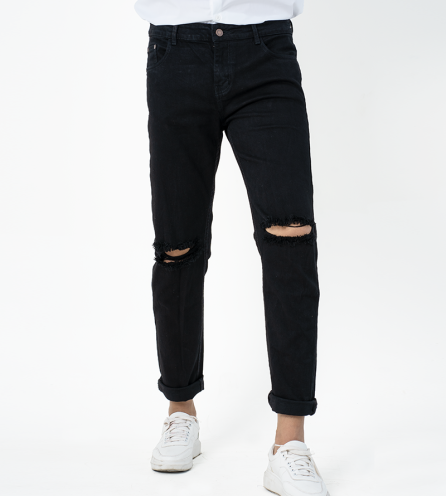 QUẦN JEAN RÁCH GỐI QJ004 MÀU ĐEN