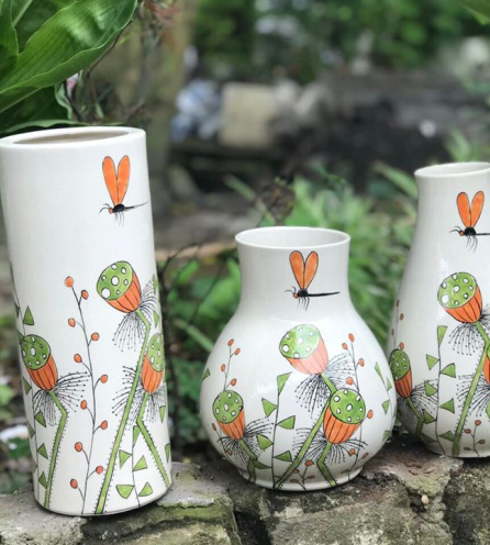 Set bộ lọ hoa Bát Tràng sen chuồn