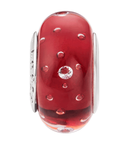 Hạt charm xỏ DIY PNJSilver hình dẹt tròn màu đỏ hoa văn 0000K060173