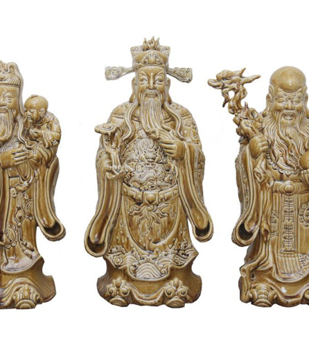 Tượng sứ Phúc Lộc Thọ men giả gỗ hóa thạch cao 60cm