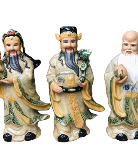 Tượng sứ Phúc Lộc Thọ men rạn cao 45cm