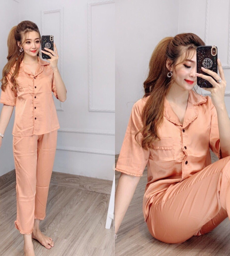 Bộ phi lụa satin tay ngắn