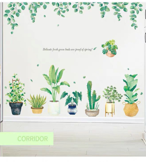 Decal Dán Tường Những Chậu Cây Và Tán Lá