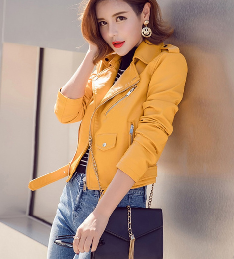 Áo khoác da túi kiểu kèm thắt lưng