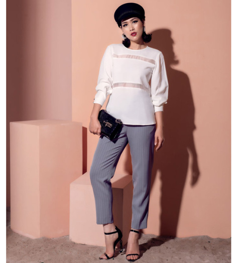 Quần baggy nữ May's House 2 ly kẻ sọc dọc thời trang 680034020600