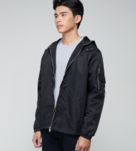 ÁO KHOÁC DÙ TAY PHỐI TÚI AK008 MÀU ĐEN