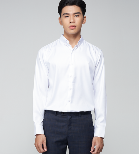 ÁO SƠ MI TRƠN NẸP LIỀN ASM023 MÀU TRẮNG
