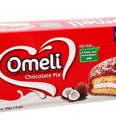 Bánh Omeli Chocolate Pie rắc dừa hộp 150g