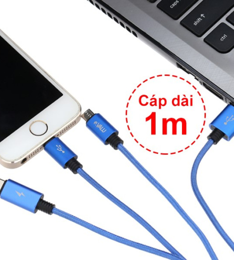 Cáp 3 đầu Lightning Type C Micro 1m eValu Spanker B Xanh Dương