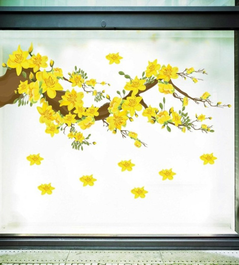 Decal Trang Trí Tết Cành Hoa Mai Vàng 3