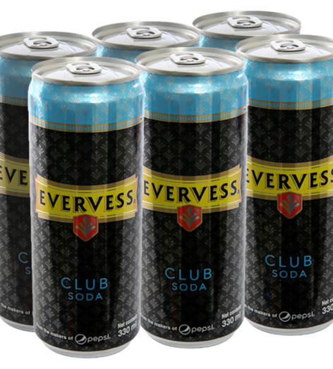 6 lon Evervess Club Soda 330ml