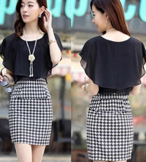 ĐẦM BODY CỔ SỌC TAY CÁNH TIÊN - SD004