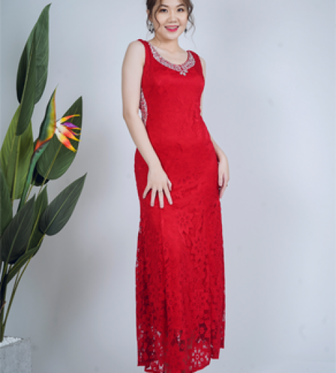 ĐẦM DẠ HỘI REN CỔ TIM ĐÍNH KIM SA SANG TRỌNG - SD12683