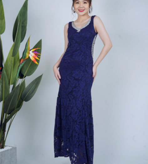 ĐẦM DẠ HỘI REN CỔ TIM ĐÍNH KIM SA SANG TRỌNG - SD12681