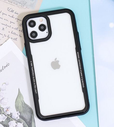 Ốp lưng iPhone 12/ 12 Pro Nhựa cứng viền dẻo Tempered Glass Word COSANO Đen