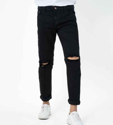 QUẦN JEAN RÁCH GỐI QJ004 MÀU ĐEN