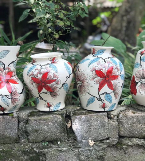 Set bộ lọ hoa Bát Tràng hoa lan