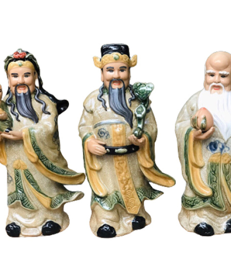 Tượng sứ Phúc Lộc Thọ men rạn cao 45cm