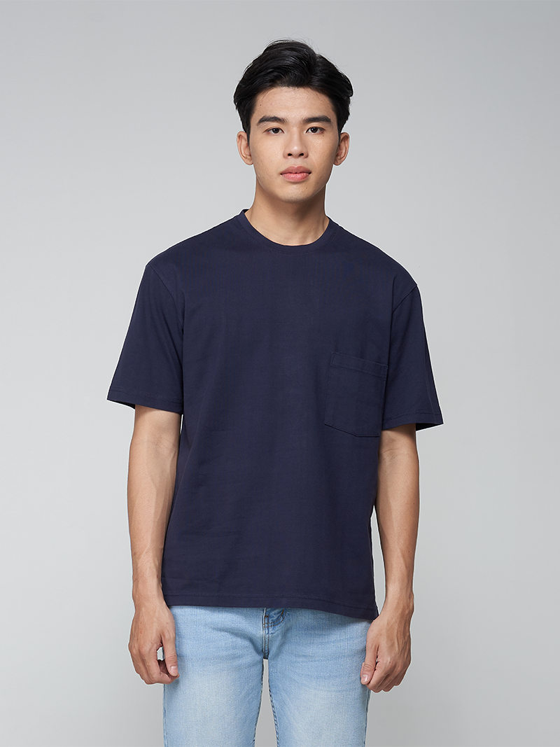 ÁO THUN TRƠN OVERSIZE CÓ TÚI MÀU XANH ĐEN